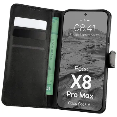Produktbild von Handyhülle mit Klappe für Xiaomi POCO X8 Pro Max, Bizon Case Pocket, Schwarz