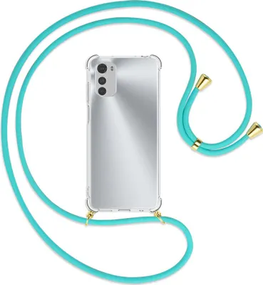 Produktbild von Handykette Backcover-Schutzhülle mit Band (Metall goldfarben) für Motorola Moto E32, Moto E32s - türkis