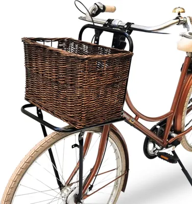 Produktbild von Fahrrad Gepäckträger vorne Frontgepäckträger - Fahrradgepäckträger Vorderrad - Red Loon Fahrrad Frontträger - Stahl Front Loader - Gepäckträger vorne universell - Hollandrad Citybike - inkl Fahrradkorb aus Rattan