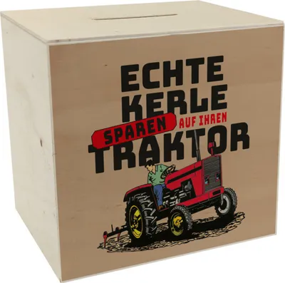 Produktbild von Echte Kerle sparen auf ihren Traktor Spardose aus Holz für Landwirte in braun