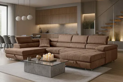 Produktbild von Sofiland Aller U-Form Ecksofa XXL Schlaffunktion 2 Bettkästen Hellbraun Links