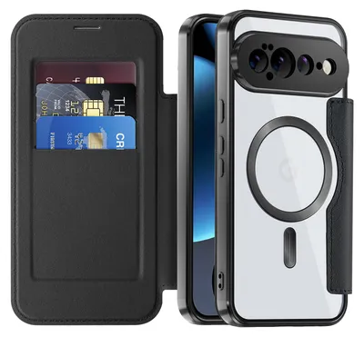 Produktbild von Klapphülle für Google Pixel 11 Pro XL Kompatibel mit Magsafe, Klar Überzug Kartenhalter Ledertasche mit Kameraschutz Schwarz