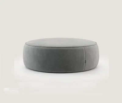 Produktbild von Runder Grauer Sitzhocker Luxus Pouf Schlafzimmer Möbel Beistellhocker