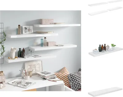 Obrázok produktu pre vidaXL Plávajúce police 4 ks. Biela s vysokým leskom 90x23,5x3,8 cm MDF - Nástenné police