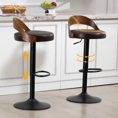 Produktbild von LVHOM 2er Set Barhocker Höhenverstellbar, Kunstleder Tresenhocker 360° Drehbar mit Lehne, Barstuhl Vintage Walnuss Optik, für Kücheninsel, Braun