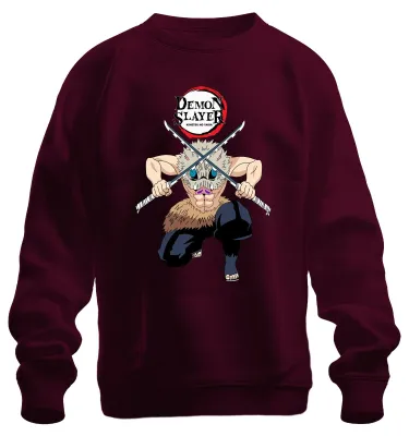 Produktbild von Demon Slayer Inosuke Kimetsu no Yaiba Ebermaske Anime Sweatshirt Pullover, Burgundy, M