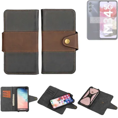 Produktbild von K-S-Trade Handyhülle Schutzhülle Hülle Bookstyle Wallet-Case kompatibel mit Samsung Galaxy M34 5G Bumper Rundumschutz schwarz-braun 1x