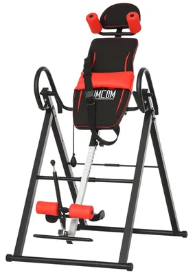 Produktbild von Inversionsbank mit verstellbarem Winkel, H?he und Kopfstš¹tze, Stahl und Kunststoff, 79 x 114 x 153 cm, Rot und Schwarz