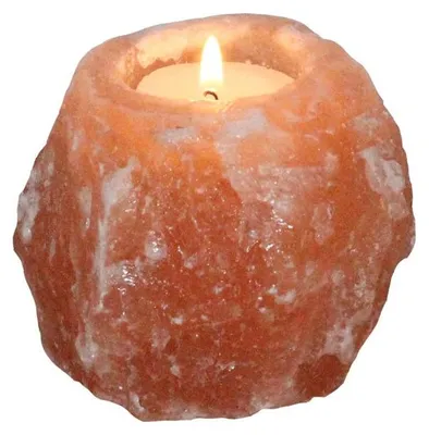 Teelichthalter aus Salzkristall, orange, 9,4 x 9,4 x 6,5 cm, 500 g