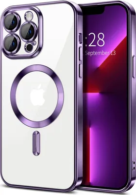 Produktbild von Magnetische Klar Hülle für iPhone 13 Pro Max, Kompatibel mit MagSafe, Elektroplattiert Handyhülle mit Kameraschutz Lila