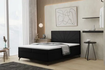Produktbild von Boxspringbett Schlafzimmerbett PONCE 120x220cm in Stoff Riviera Schwarz