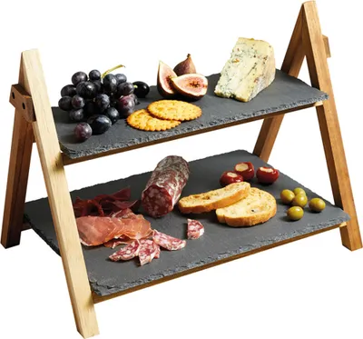 Produktbild von Artesà etagere 2-lagig 40 x 25 x 30 cm Schiefer/Holz schwarz/natur