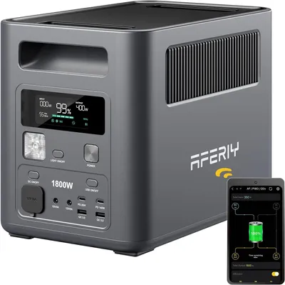 Immagine prodotto di AFERIY 1800W Stazione di ricarica portatile 1024Wh LiFePO4 – Ricarica rapida in 1 ora, picco di 3600W, UPS, controllo tramite app, generatore solare