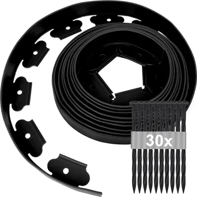 Produktbild von Rasenkante Kunststoff 10m Länge× 5cm Hoch, Beetbegrenzung mit 30 Erdanker, Rasenkanten Elastische Garten, Beeteinfassung Rund Kurven, Beetumrandung Rasen, Blumenbeet Umrandung Unsichtbar PE (Schwarz)