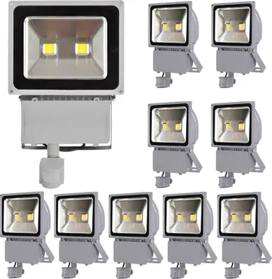 Produktbild von 10pcs 100W LED Fluter Strahler mit PIR Bewegungsmelder,Greenmigo Kaltweiß Wasserdicht IP65 Super Helles Sicherheitsbeleuchtung für Garten,Hof,Lager,Platz,Plakatwand