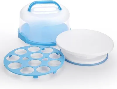 Produktbild von Blaue Kunststoff-Tortenbox mit 10 Fächern und Deckel