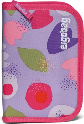 A flat lay of a pencil case with a floral pattern.