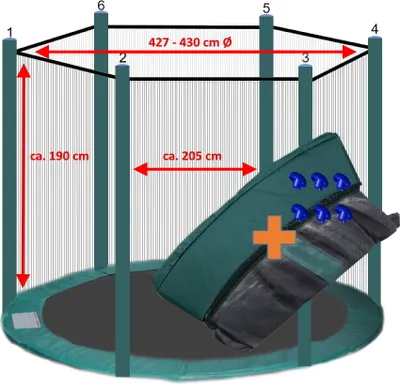 Produktbild von walexo Trampolin Randabdeckung + Sicherheitsnetz für 6 Stangensystem ( 427 cm Ø, Grün/Grün )