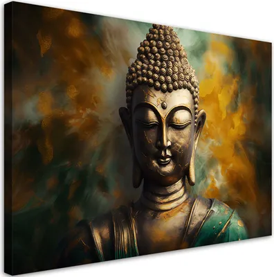 Produktbild von Leinwandbild Buddha-Statue Abstrakt 60x40 Feeby Grün bild für die wand bereit zum aufhängen