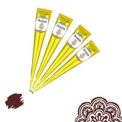 Produktbild von 4x FADEDA 100% Natural Henna Paste Cones Kegel Natur-Braun No Mix, No PPD, 100g