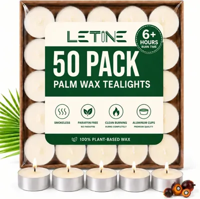 Immagine prodotto di Candele votive, 50 pezzi, candele da tè da 6 ore, senza paraffina, senza profumo, piccole candele bianche, candele da tè a lunga durata per matrimoni, feste
