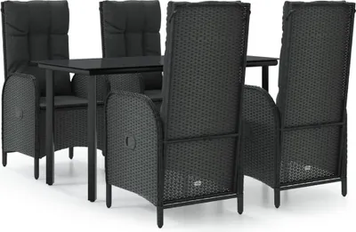 Produktbild von vidaXL 5-tlg. Garten-Essgruppe mit Kissen Schwarz Poly Rattan