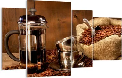 Produktbild von Bild auf Leinwand - Leinwandbild - Kaffeebohnen gerösteter Kaffee Tasse - 120x70cm - Wand Bild - Wanddeko - Leinwanddruck - Bilder - Kunstdruck - Leinwand bilder - Wandkunst - DL120x70-0434