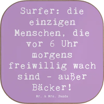 Produktbild von Mr. & Mrs. Panda Untersetzer für Gläser Spruch Surfen Frühaufsteher - Lavendeltraum - Geschenk, Wellen, Glas, Sportler, Sportart, gläseruntersetzer, Tischuntersetzer