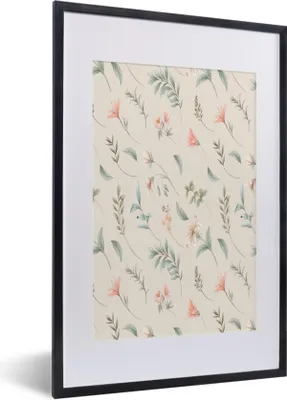 Produktbild von MuchoWow® MuchoWow® Gerahmtes Poster Blumen - Blätter - Muster 40x60 cm - Poster mit zchwarzem Bilderrahmen - Poster in Rahmen