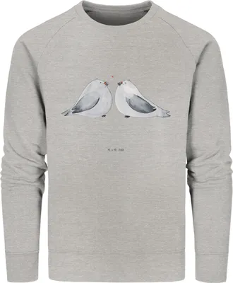 Produktbild von Mr. & Mrs. Panda Bio Baumwoll Pullover Turteltauben Liebe Größe M - Heather Grey - Geschenk, Sweatshirt, Jahrestag, Freundin, Pulli, Hochzeitstag, Hochzeit, Sweater