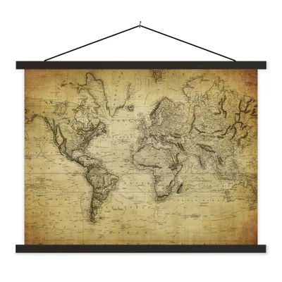 Produktbild von MuchoWow® Textilposter Weltkarte - Vintage - Antik - Braun - Papier 40x30 cm mit schwarzem Rahmen - Dekorationen