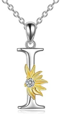 Produktbild von Sonnenblumen Halskette mit Initial Anhänger 925 Sterling Silber für Damen Mädchen