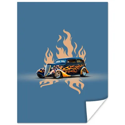Produktbild von MuchoWow® Poster Auto - Oldtimer - Blau - Flammen 120x160 cm - Wandbilder