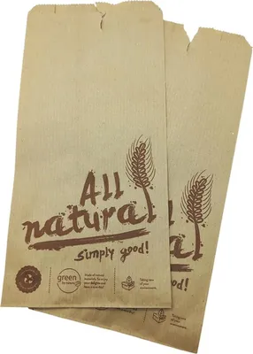 Produktbild von 1000 Bäckerfaltenbeutel 418 12+5x25 cm Kraftpapier braun Motiv „All Natural“