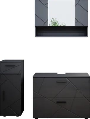 Produktbild von Badmöbel-Set Vicco Irma Anthrazit Hochglanz 3 Teile, mit Schubladenschrank und Midischrank, Model 39590