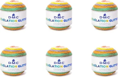 Produktbild von 6 Stück DMC Révélation Glitzergarn – mehrfarbiges Garn mit metallischen Glanzeffekten (Farbe 502)