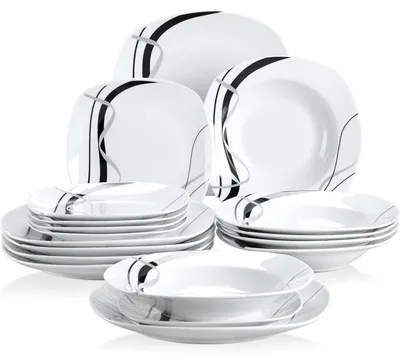 Produktbild von Geschirrset 18-teilig für 6 Personen, Porzellan, 6 Speiseteller, 6 Dessertteller, 6 Suppenteller