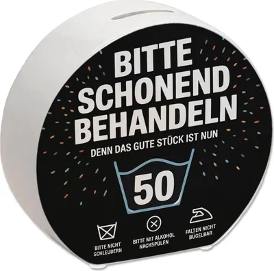 Produktbild von Wäschepflegeetikett Spardose bitte schonend behandeln wird 50