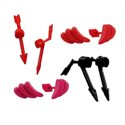 Produktbild von Set 4x Ohrstecker Modeschmuck pink rot schwarz aus Vollplastik