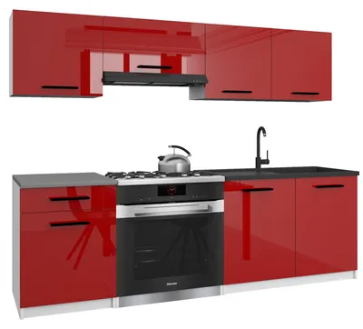 Image de Belini - Coin cuisine moderne ITALIA 1 - Meubles de cuisine 180 cm, rouge - Cuisine équipée avec éléments hauts, éléments bas et plans de travail
