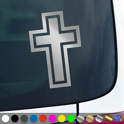 Produktbild von PantherPixel Kreuz Aufkleber Christentum Kirche Jesus Christus Sticker Auto Geschenkidee Farbe Silber
