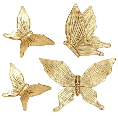 Imagen del producto de Solidchoice - Juego de 4 adornos de pared en forma de mariposa 3D, color dorado