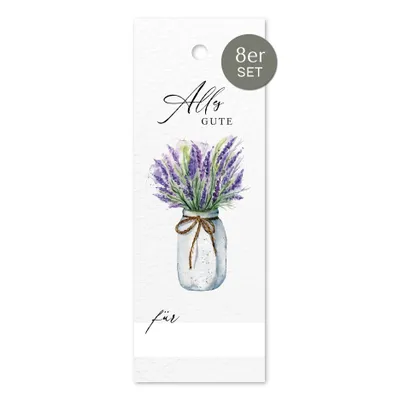 Produktbild von Geschenkanhänger "Alles Gute" mit Aquarellmotiv Lavendel | 8 Stück Anhänger mit Lochung | Ideal für Geburtstagsgeschenk Abschiedsgeschenk Glückwünsche