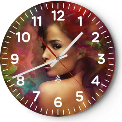 Produktbild von Wanduhr - Rund - Glasuhr - frau gesicht - 30x30cm - Schleichendes Uhrwerk - Lautlos - zum Aufhängen bereit - Dekoration Modern - Wanddekoration aus Glas - C4AR30x30-3735