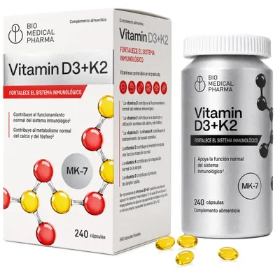 Imagen del producto de Vitamina D3 K2 5000 UI, MK-7 100 µg, 240 cápsulas con aceite de lino