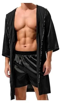 Produktbild von Herren Satin Bademantel mit kurzer Hose für Nachtwäsche