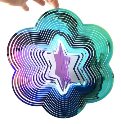 3D Metall-Windspinner, sechszackiger Stern, 25 cm, glänzend