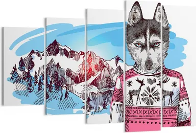 Produktbild von Bild auf Leinwand - Leinwandbild - Husky Berg Kinder Mode - 150x100cm - Wand Bild - Wanddeko - Leinwanddruck - Bilder - Kunstdruck - Wanddekoration - Leinwand bilder - Wandkunst - EG150x100-3203