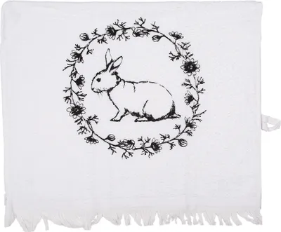 Produktbild von Clayre & Eef Gästehandtuch 40x66 cm Weiß Schwarz Baumwolle Kaninchen Blumen