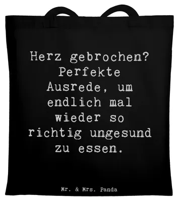 Produktbild von Mr. & Mrs. Panda Einkaufstasche Spruch Liebeskummer Tröster - Schwarz - Geschenk, Zitat, Schultasche, Tote Bag, dokumententasche, Heilung, Gefühl, liebevolle Designs